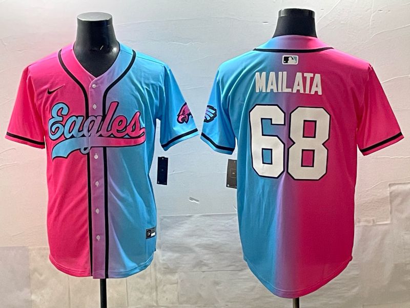 Men 2025 Philadelphia Eagles #68 Mailata Blue pink Nike Limited NFL Jersey style 01
